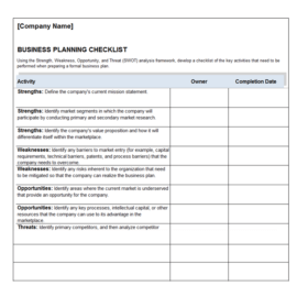 Business Planning Spreadsheet Template