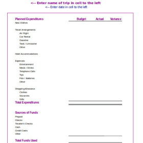 Business Trip Budget Excel Template