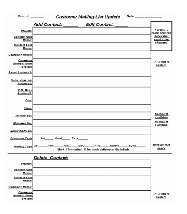 Customer Mailing List Template