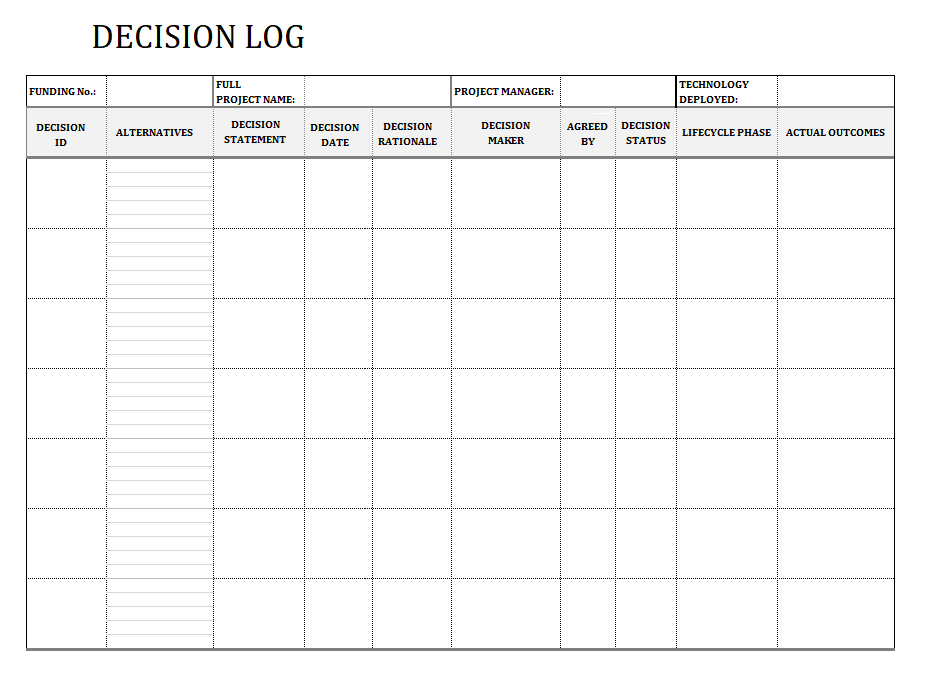 Decision Log Template Excel