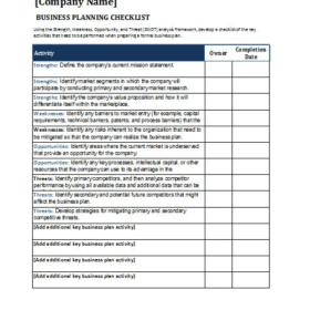 Downloadable Business Planning Checklist Template