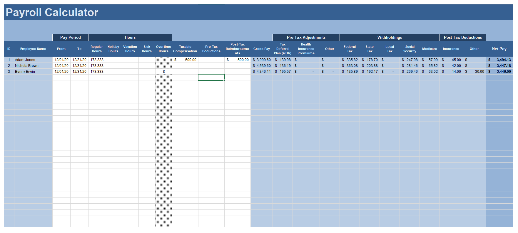 Free Payroll Calculator Template