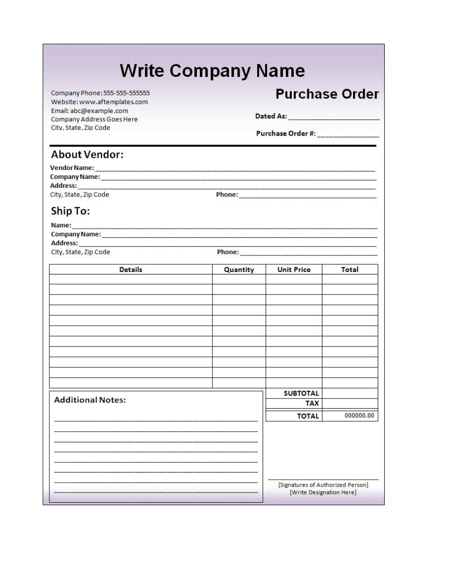 Free Purchase Order Template