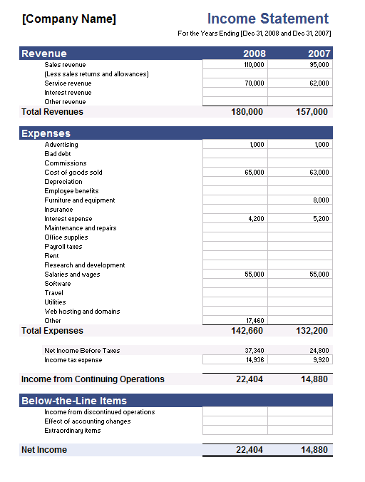 Income Statement Template Excel