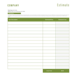 Landscaping Work Estimate Template