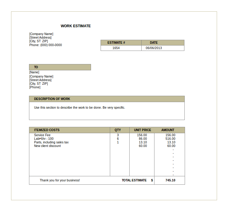 Painting Work Estimate Template