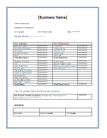 Payslip Template Excel