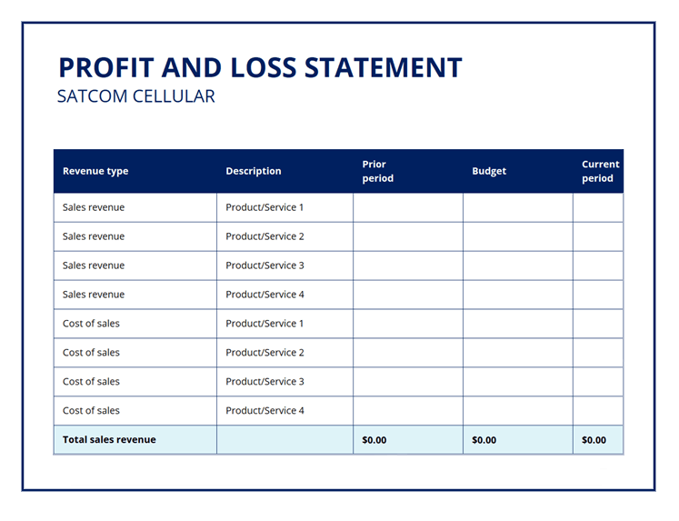 Printable Profit and Loss Sheet Template