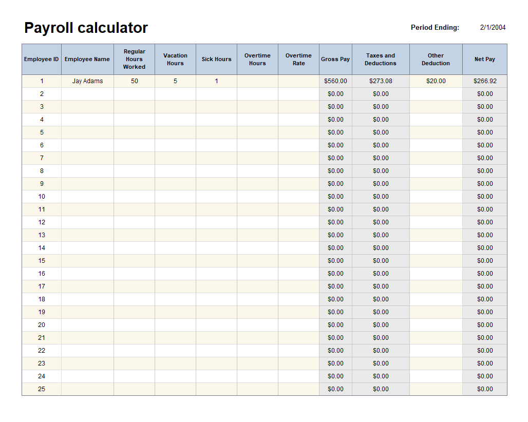 Sample Payroll Calculator Template