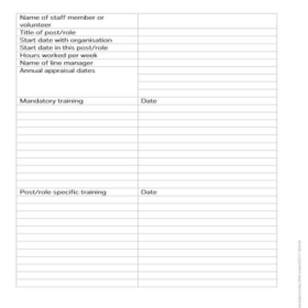 Staff Training Register Sheet Template