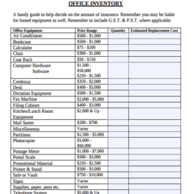 Blank Office Supply Inventory Template