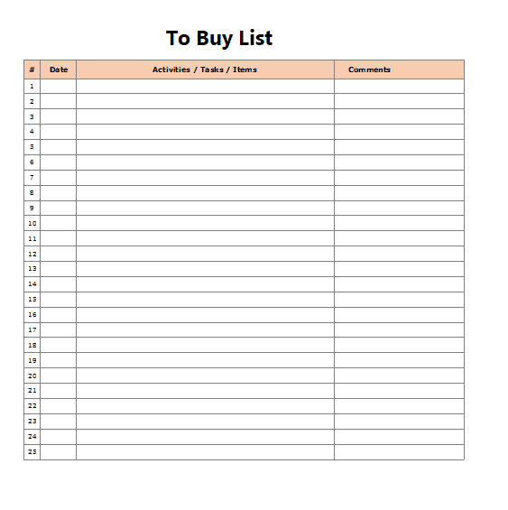 To Buy List Templates | 11+ Free Printable Docs, Xlsx & PDF Formats ...