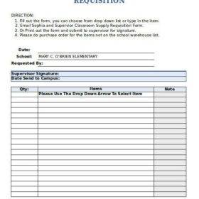 Classroom Supply Purchase Requisition Form Template