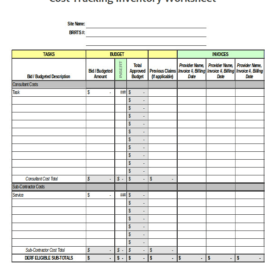 Cost Tracking Inventory Worksheet Template