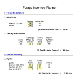 Dairy Forage Inventory Control Sheet Template