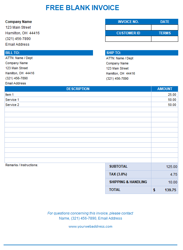 Free Blank Invoice Template