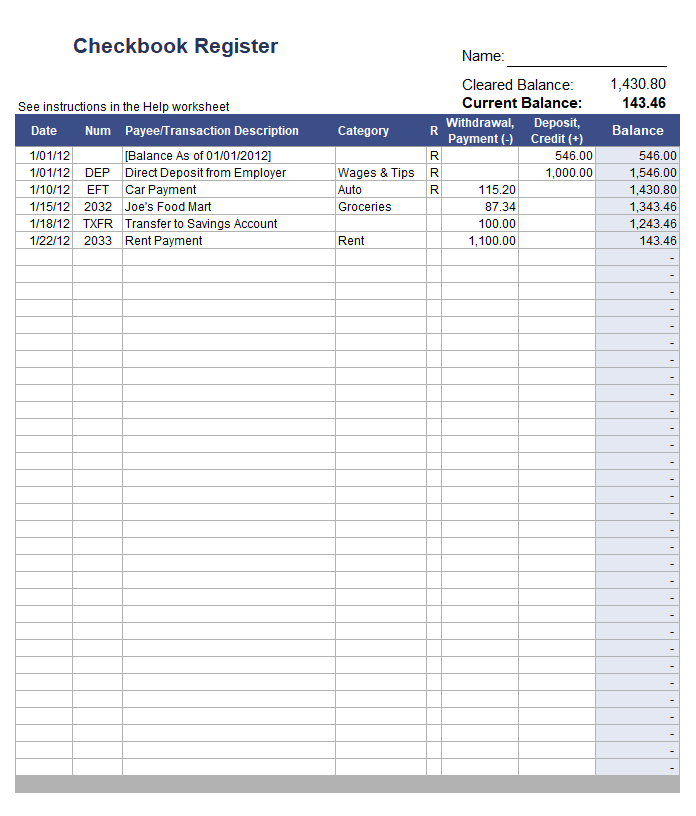 Free Checkbook Register Template