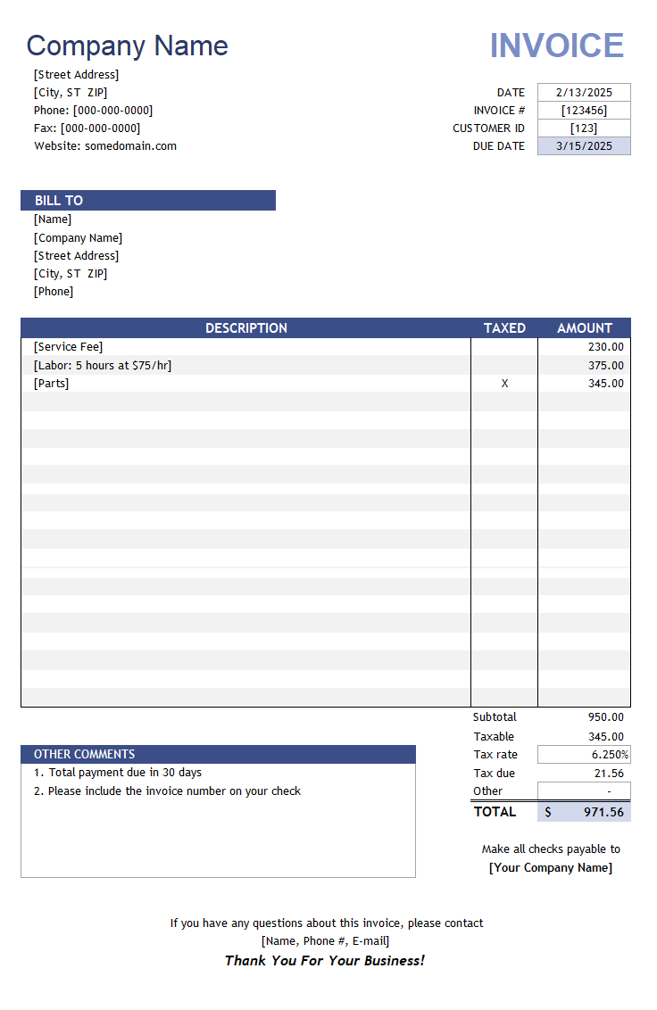 Free Company Invoice Template