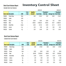 Free Excel Inventory Control Sheet Template