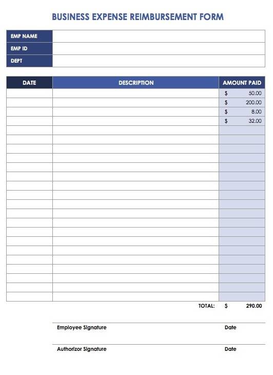 Free Expense Reimbursement Form Template