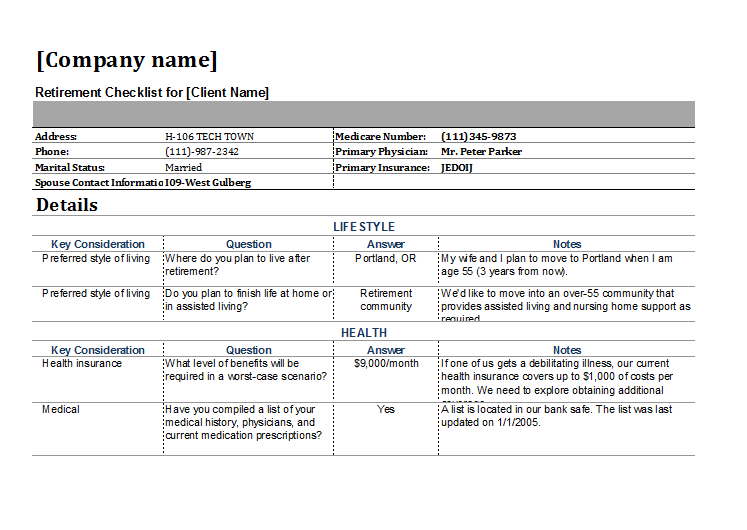 Free Retirement Checklist Template