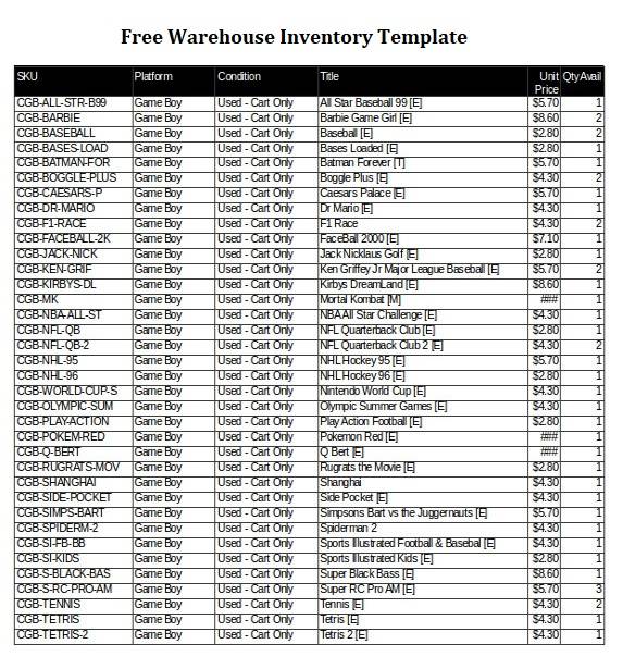 Free Warehouse Inventory Template