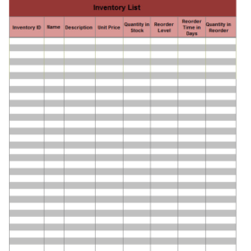 Inventory List Sample