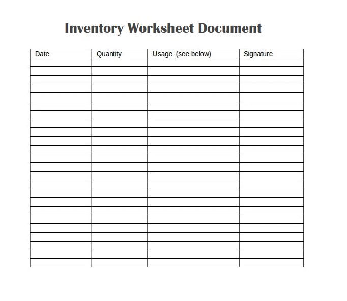 Inventory Worksheet Document Template