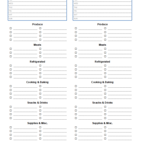 Meals Grocery List Template