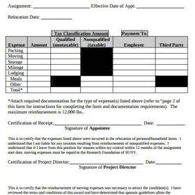 Moving Expense Reimbursement Form Sample