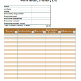 Moving Inventory List Template