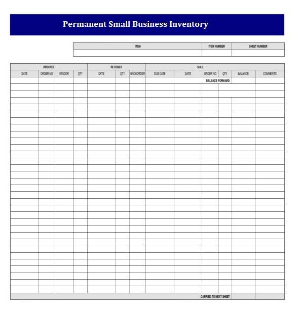 Permanent Small Business Inventory Template