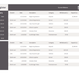 Printable Checkbook Register Template