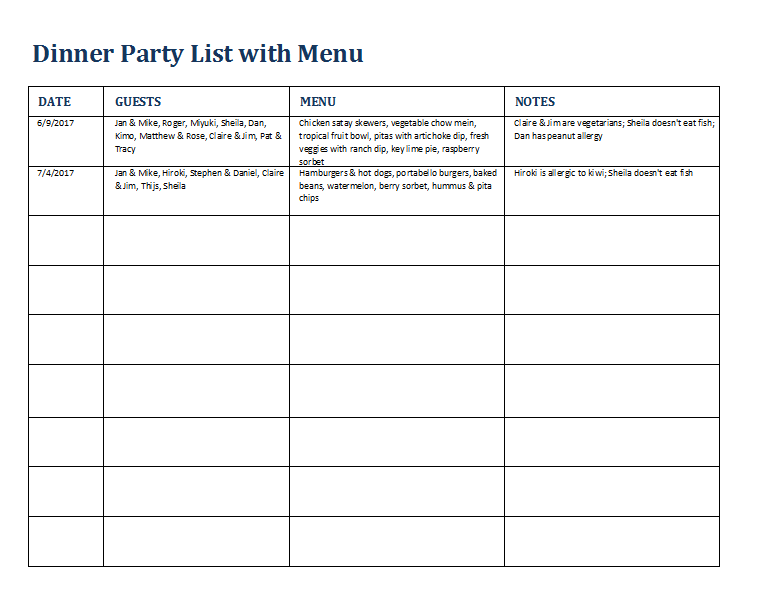 Printable Dinner Party Template