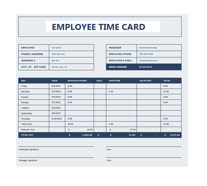 Printable Employee Time Card Template