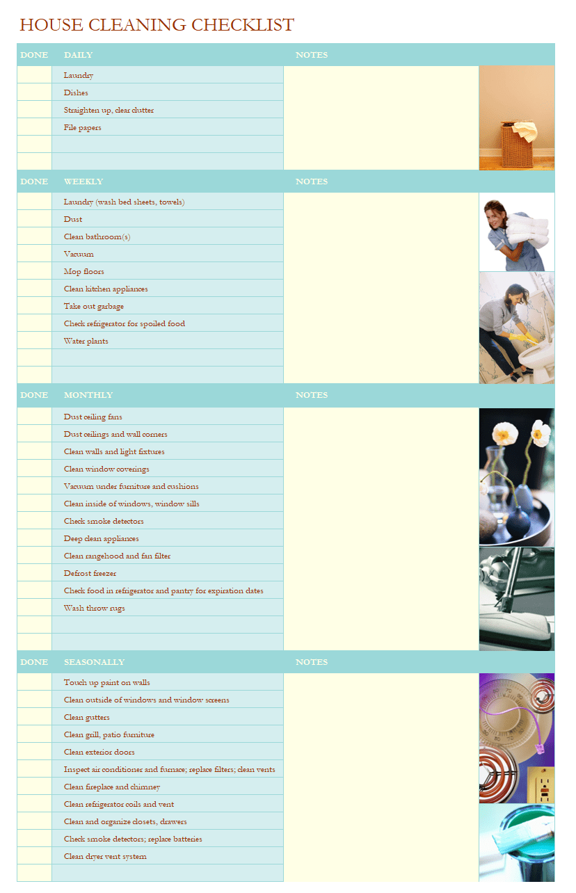 Printable House Cleaning Checklist Template