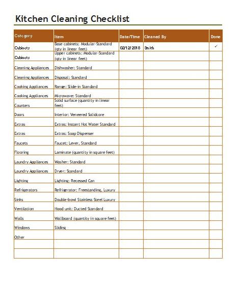 Printable Kitchen Cleaning Checklist Template