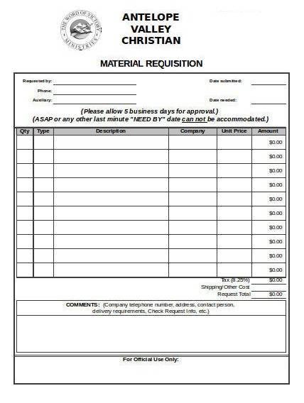 Printable Purchase Requisition Form Template