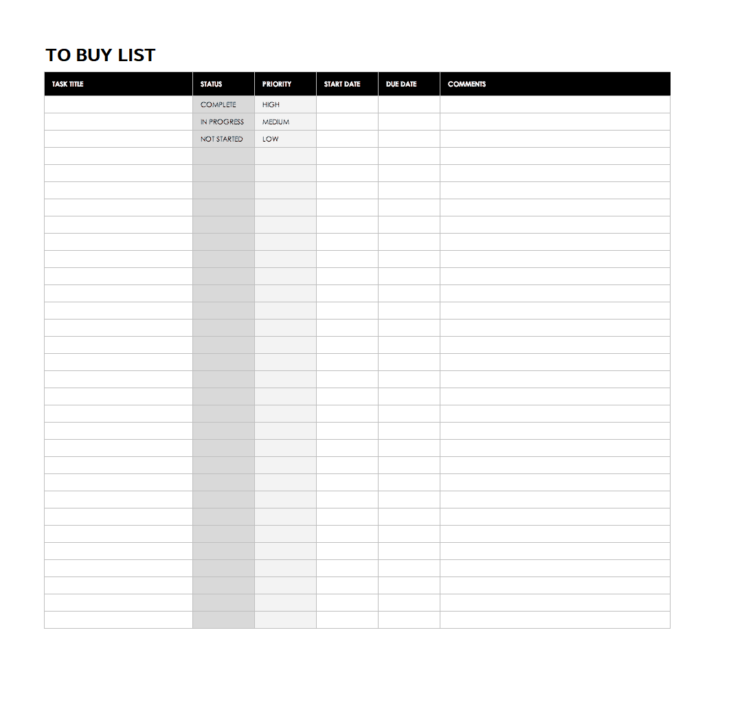 Printable To Buy List Template