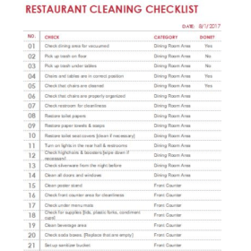 Restaurant Kitchen Cleaning Checklist Template