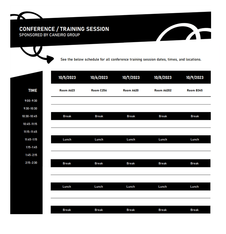 Sample Five Day Event Schedule Template