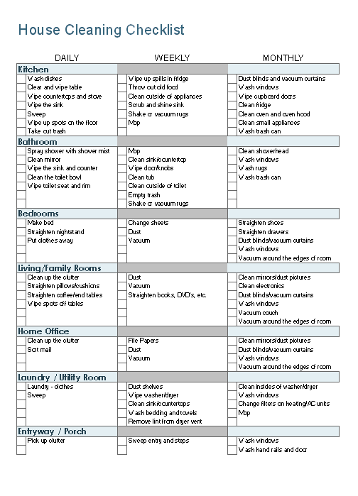 Sample House Cleaning Checklist Template