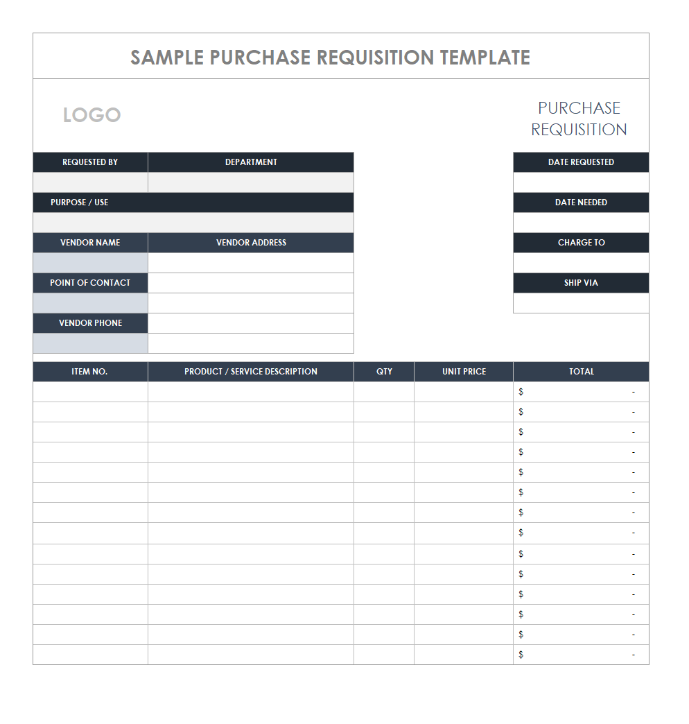 Sample Purchase Requisition Form Template