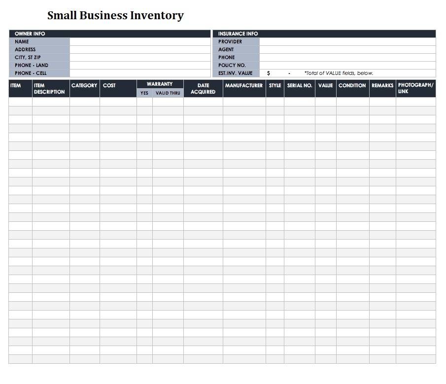 Sample Small Business Inventory Template