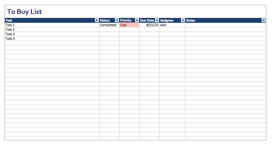 Sample To Buy List Template