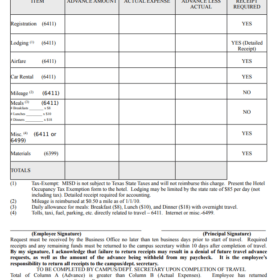 Travel Advance Estimate Form Template