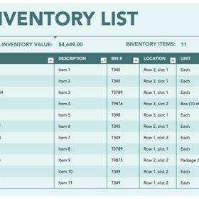 Warehouse Inventory List Template