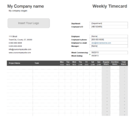 Weekly Timesheet Card Template