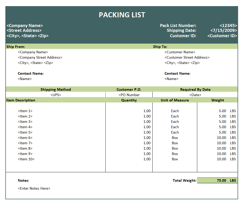 Free Packing List Template