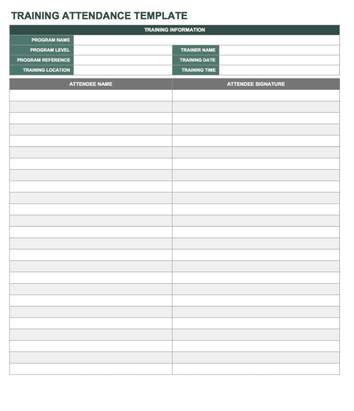 Free Training Attendance List Template